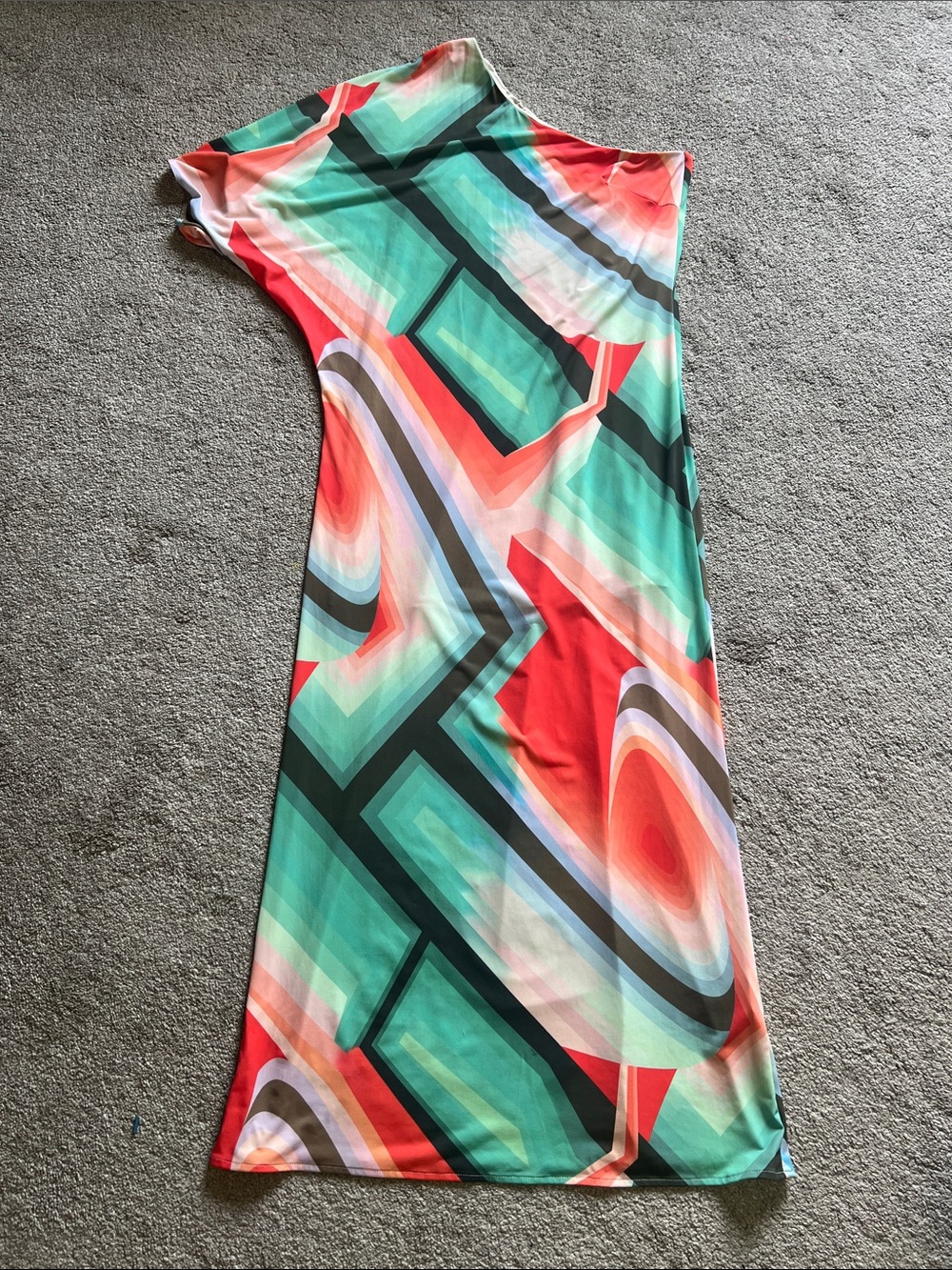 Trina Turk Size 10 Abstract Geometric Print One Shoulder Midi Dress